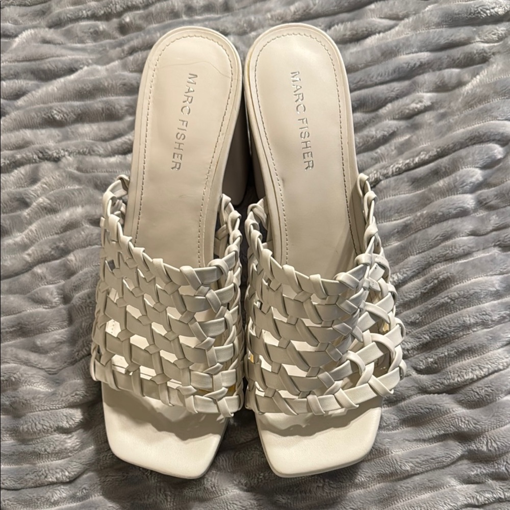 Marc Fisher Cream Mules with Woven Design